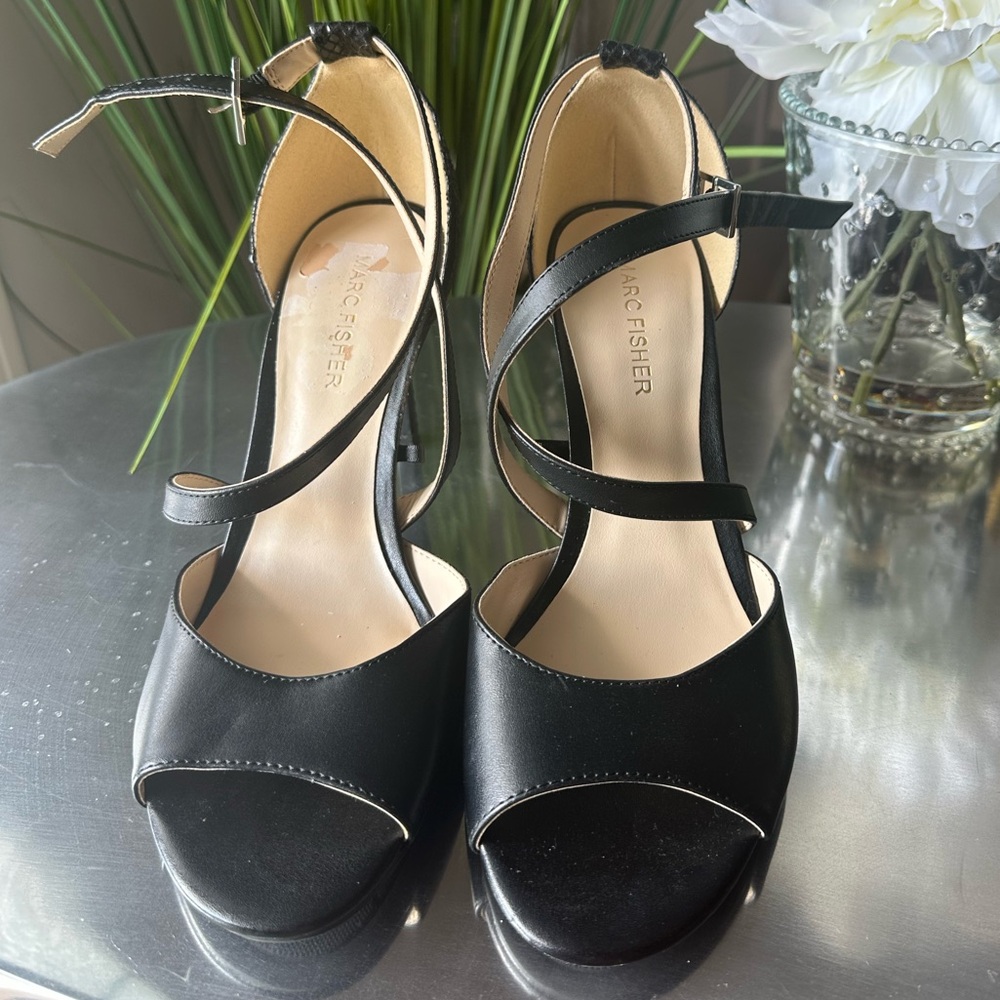 Marc Fisher Black Strappy Heels 7.5M